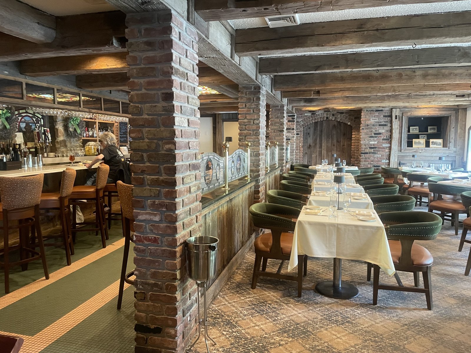 Taproom dining area with banquette seating