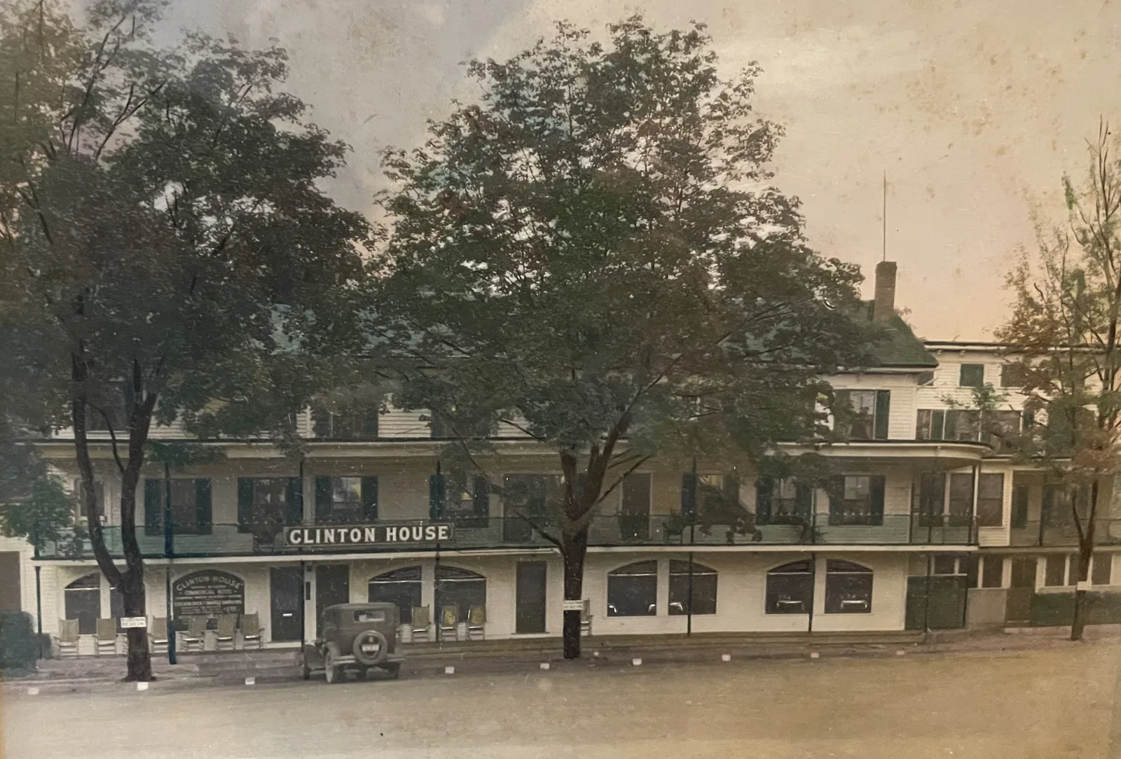 A hand-tinted view of the Clinton House